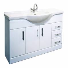 Abbott 1200mm Gloss White Basin Unit - Single Tap Hole  